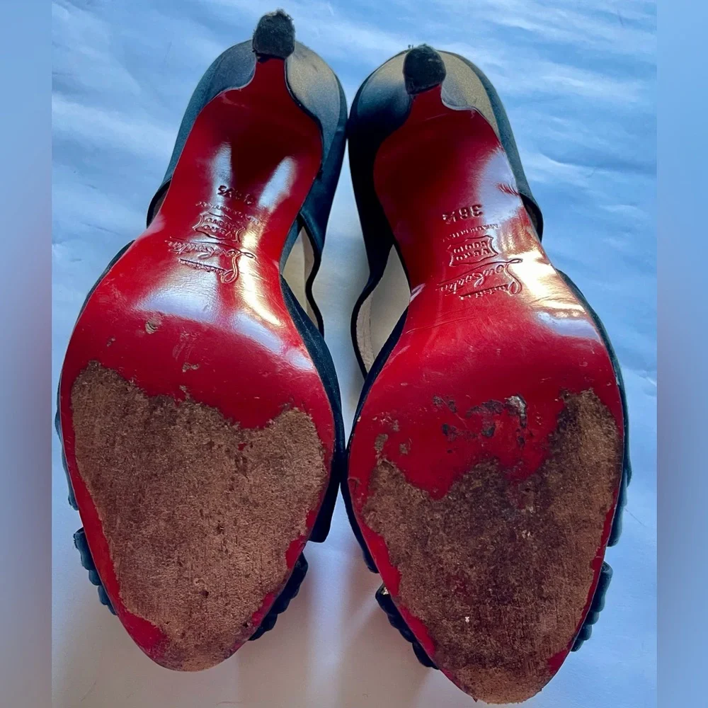 Christian Louboutin Satin Studded Accents T-strap Pumps - Picture 14 of 16